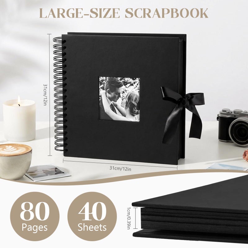 INNOCHEER Photo Album - Self Adhesive 80 Black Pages, Large Scrapbook Wedding Guest Book for DIY Anniversary Travel Memory Scrapbooking (Black 12 x 12) - Image 4